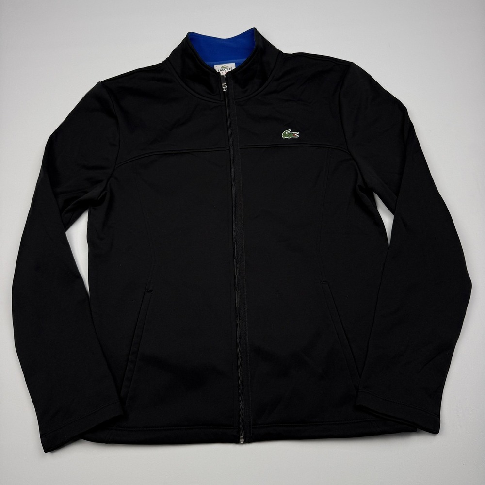 Lacoste Sport Jacket Mens Large Black Fleece Lined Full Zip Track Athletic